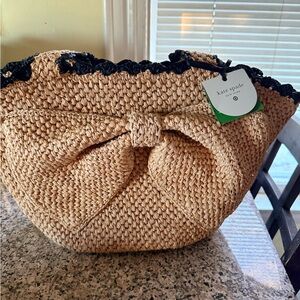 Kate Spade Raffia Tan Woven Bow Tote - NWT